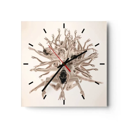 Wall clock - Clock on glass - Dance in Bloom - 30x30 cm