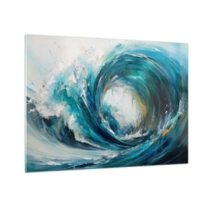Glass picture - Visualization of a powerful sea wave in the form of a whirlpool with intense blue - 70x50cm - Sea Portal - Modern wall decoration for the living room and bedroom ARTTOR