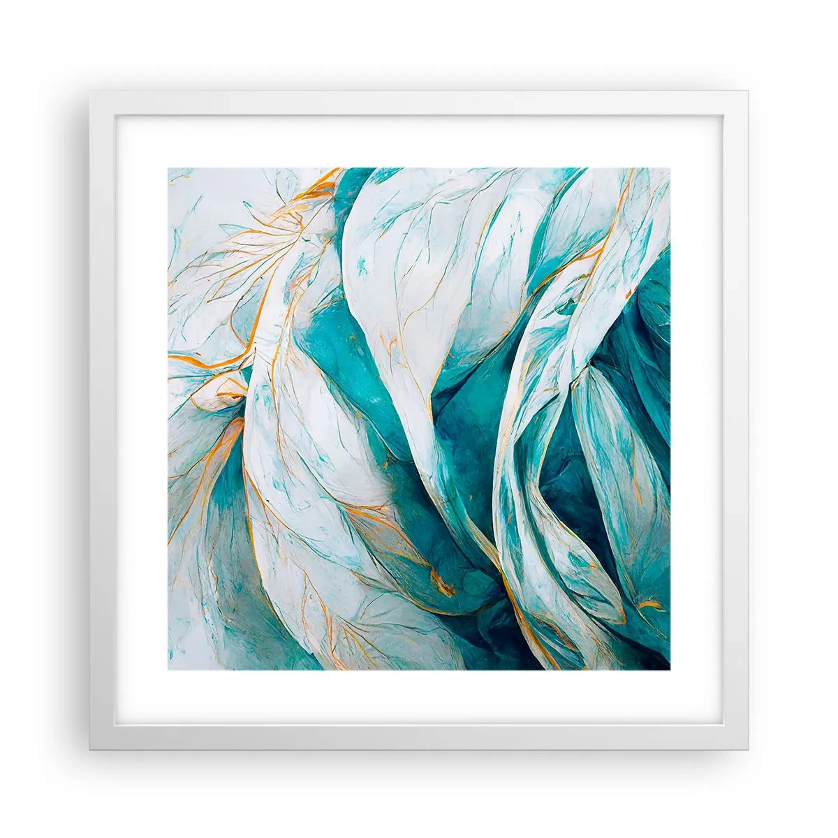 Poster in white frmae - Blue Abstract with a Golden Motif - 40x40 cm