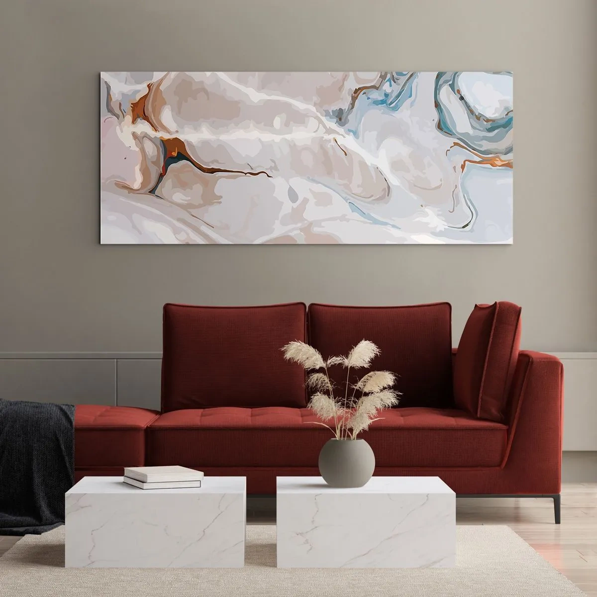 Glass picture - Blue Meanders under White - 100x40 cm