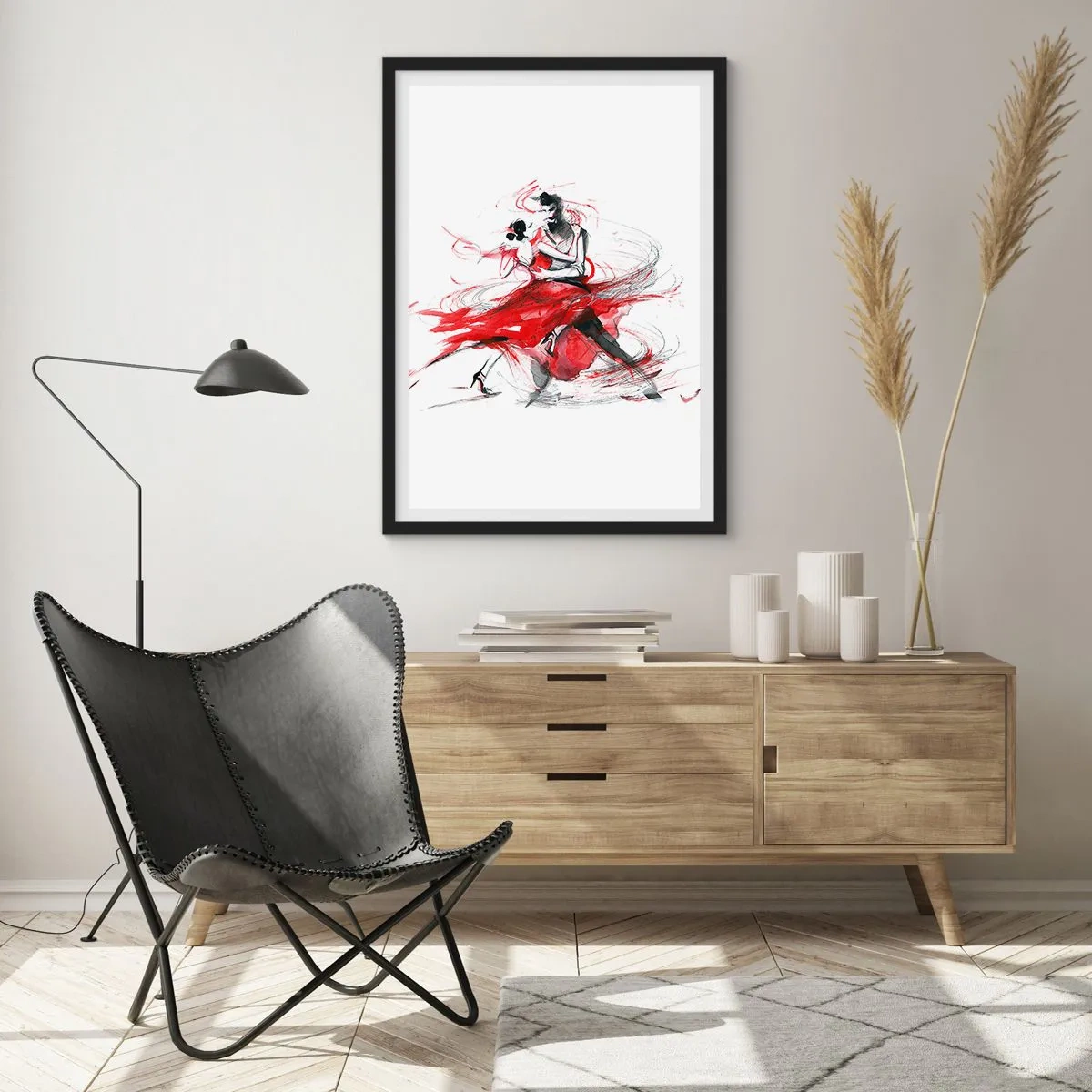 Poster in black frame - A couple dancing tango with dynamic red accents - 50x70cm - Tango - Rhythm of Passion - Modern wall decoration for the living room and bedroom ARTTOR