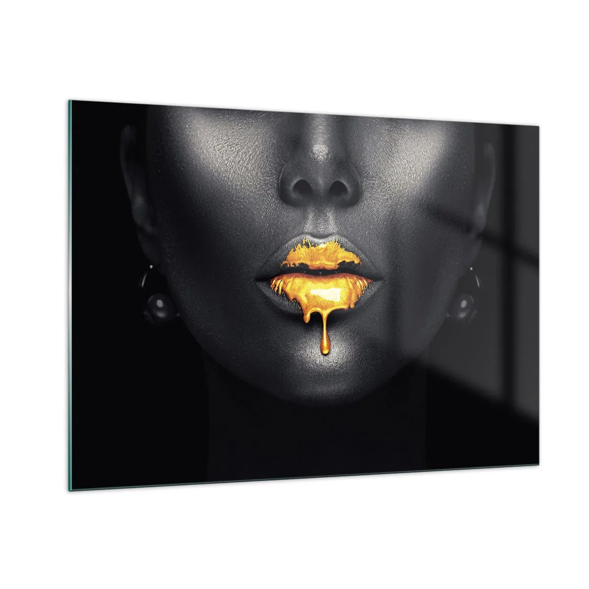 Glass picture - Golden Lips - 100x70 cm