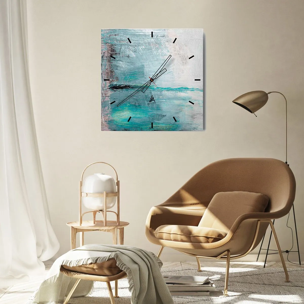 Wall clock - Clock on glass - Horizontally in Blue - 40x40 cm