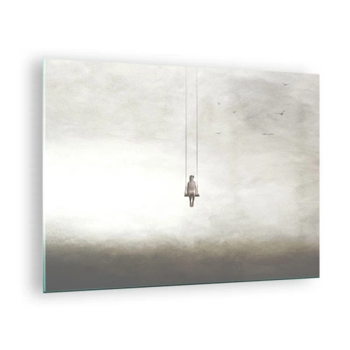 Glass picture - A figure on a swing suspended in the sky - 70x50cm - Child in Us - Modern wall decoration for the living room and bedroom ARTTOR