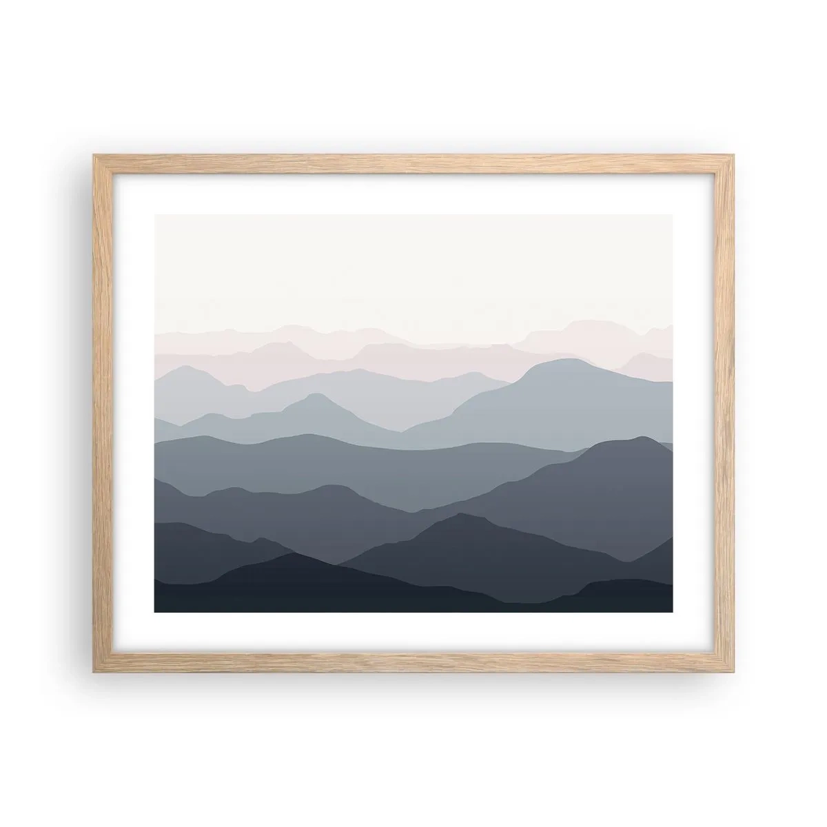 Poster in light oak frame - Mountain Waves - 50x40 cm