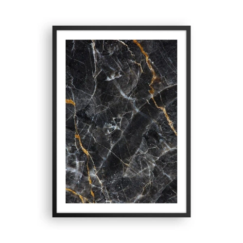 Poster in black frame - Black marble with subtle gold veins in an elegant frame - 50x70cm - Interior Life of a Stone - Modern wall decoration for the living room and bedroom ARTTOR