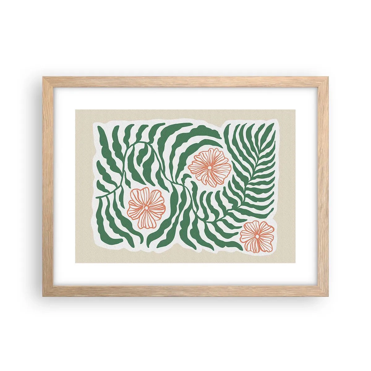 Poster in light oak frame - Blossoming in Green - 40x30 cm