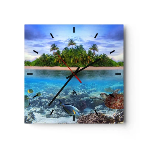 Wall clock - Clock on glass - Heavenly Island Invites You - 40x40 cm