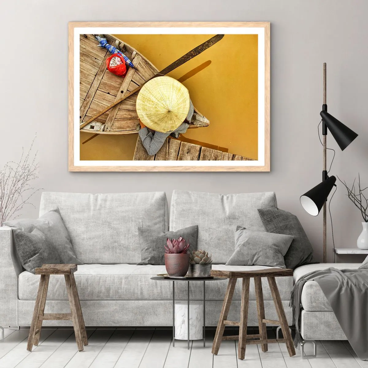Poster in light oak frame - Life on a Yellow River - 50x40 cm
