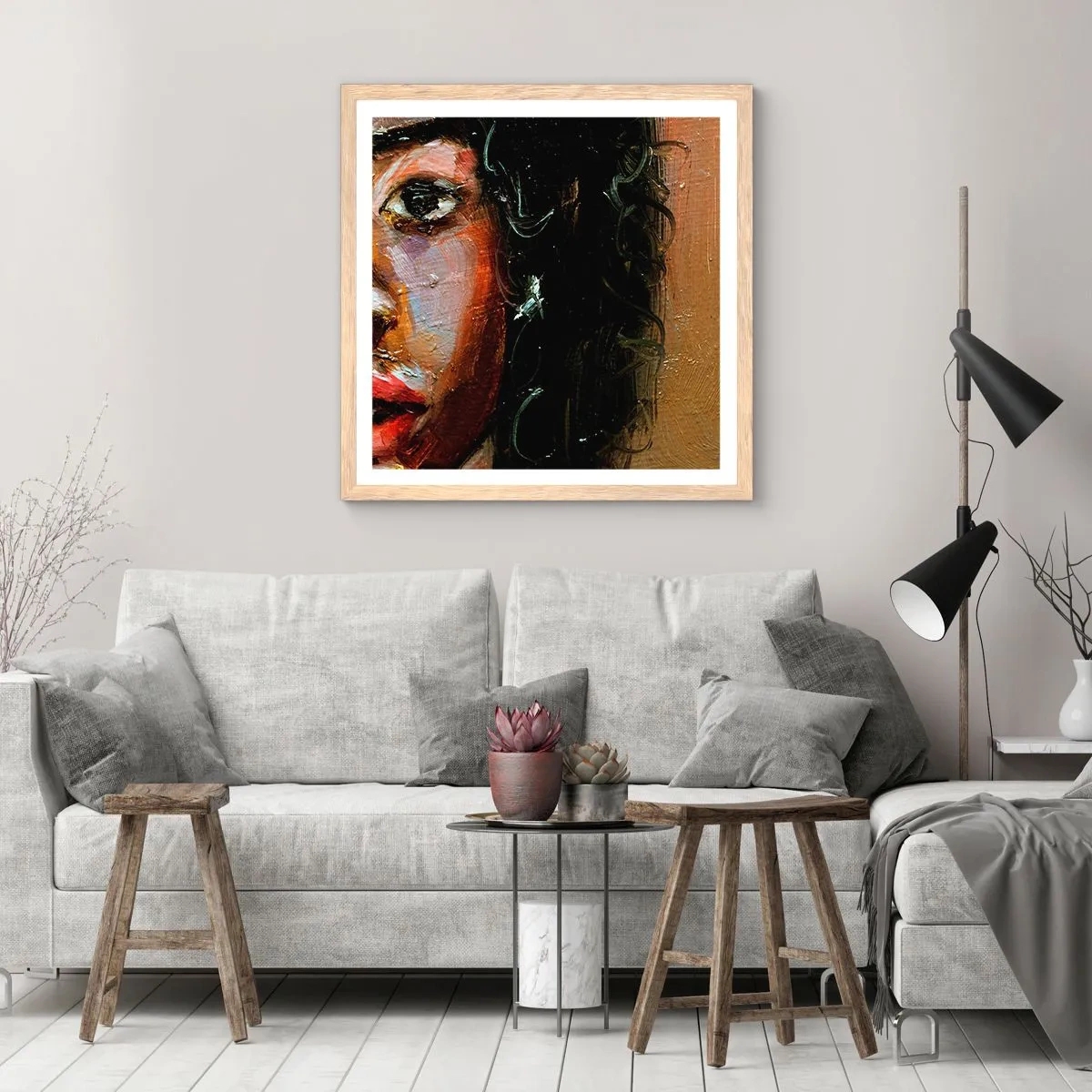 Poster in light oak frame - Black and Shine - 40x40 cm