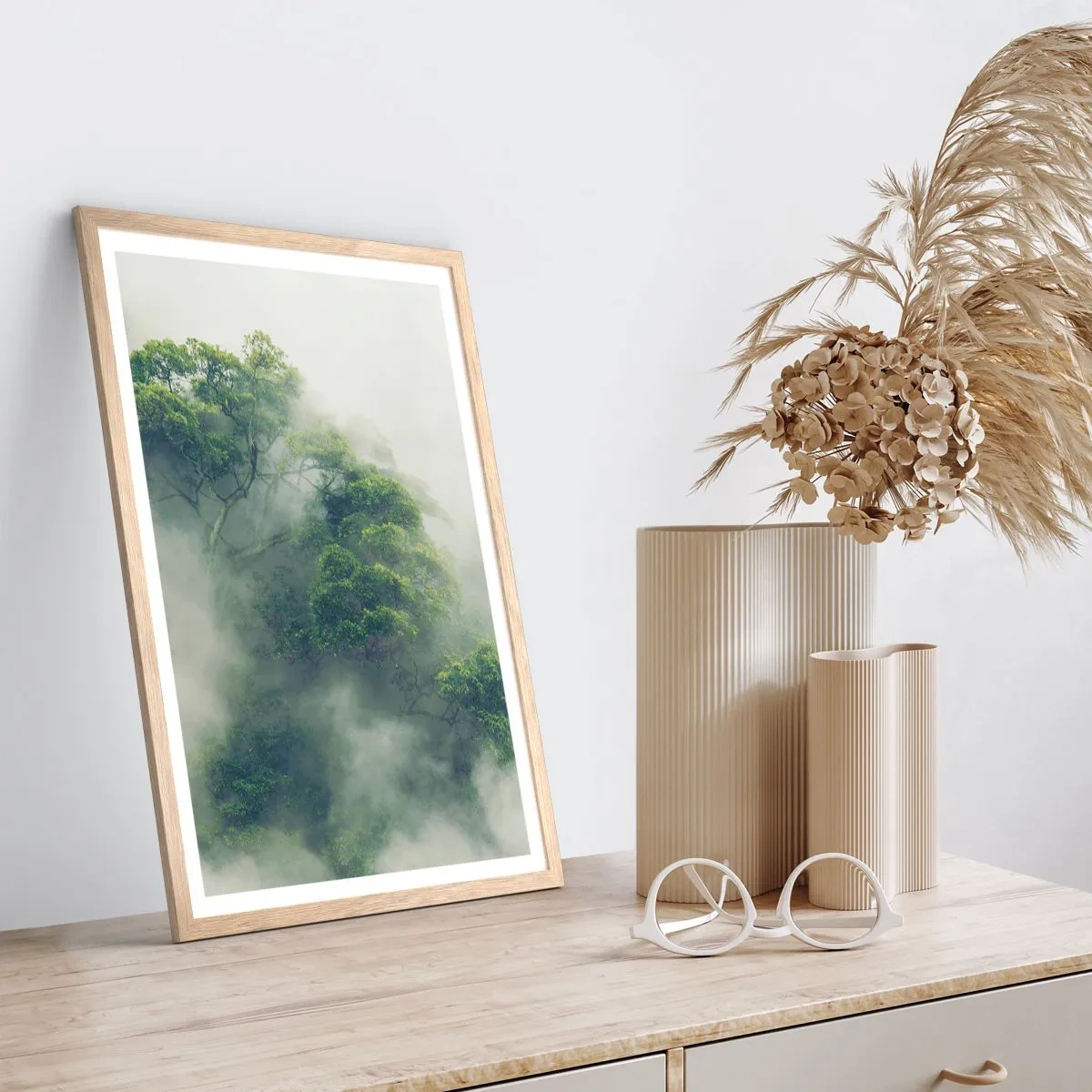 Poster in light oak frame - Wrapped In Fog - 40x50 cm