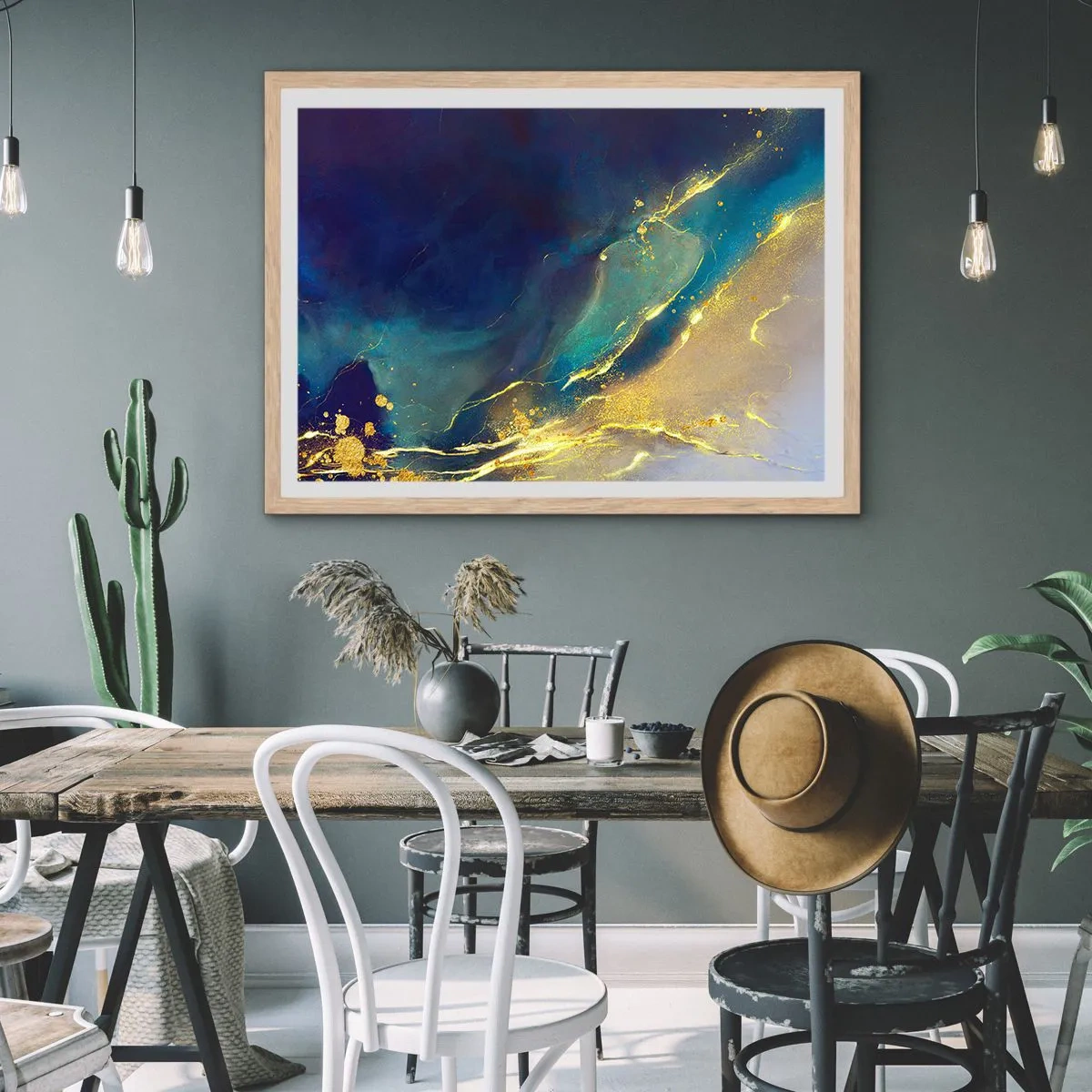 Poster in light oak frame - Golden Flood - 70x50 cm