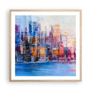 Poster in light oak frame - Joyful Metropolis - 60x60 cm
