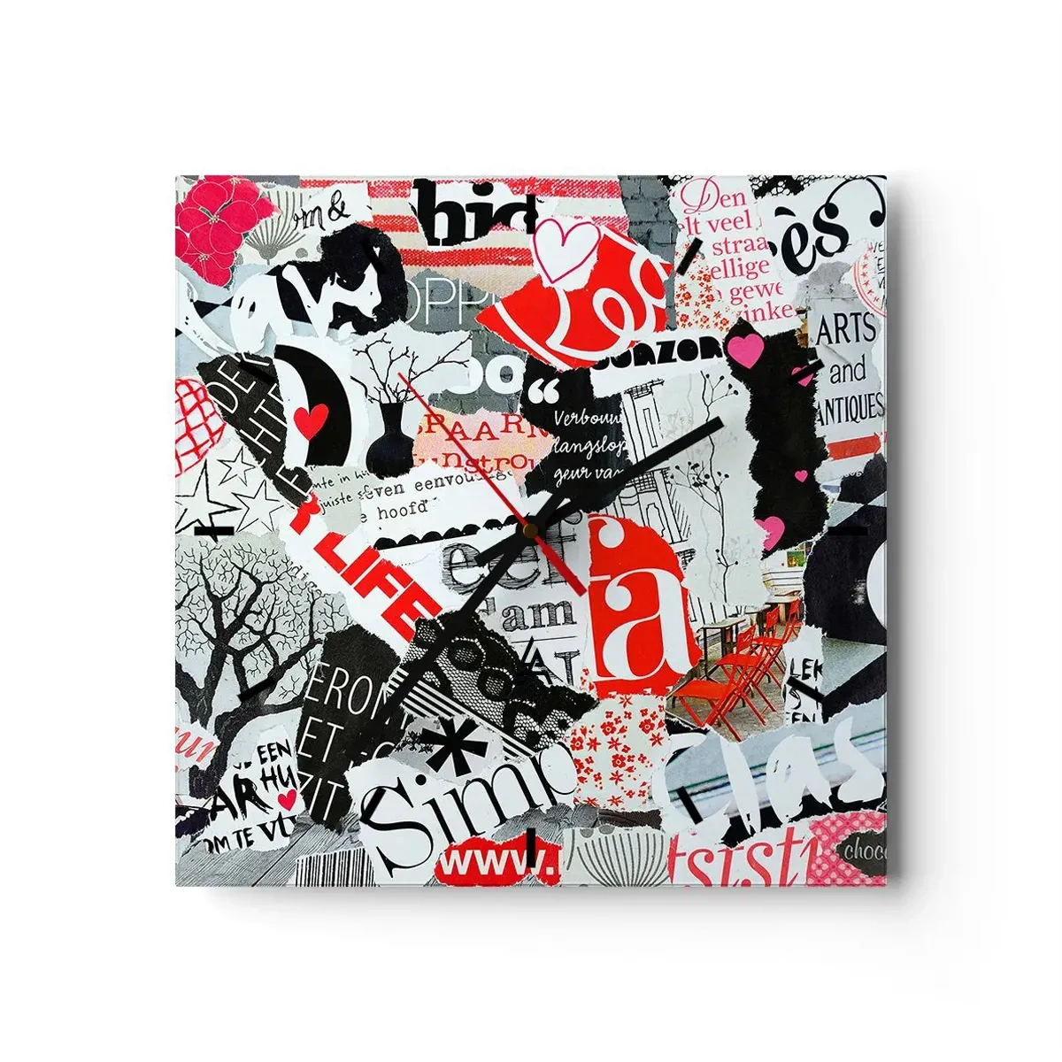 Wall clock - Clock on glass - Hipster's Collage - 40x40 cm