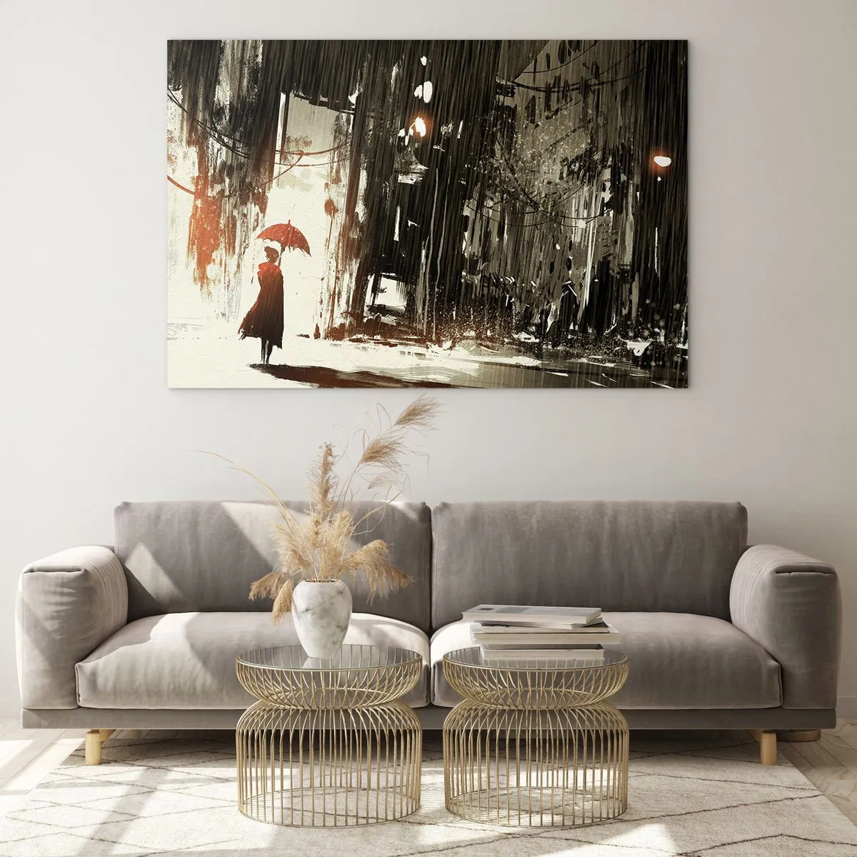 Glass picture - Poetry of a Red Umbrella - 120x80 cm