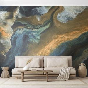 Photo Wallpaper Premium Canvas - Blue -Yellow - Mutal Influences - Abstraction, Piece, Graphics - 450x315 cm
