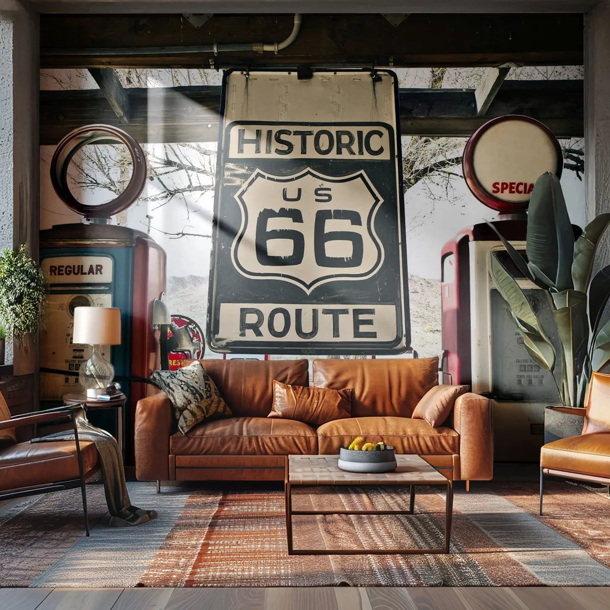 Photo Wallpaper Standard Eco - American Retro Trip - Vintage, Route 66, Route 66 - 250x175 cm