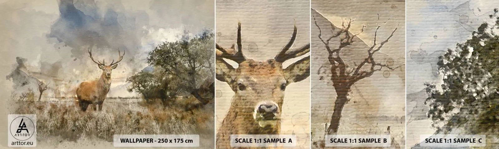 Photo Wallpaper Sample Self-Adhesive Deluxe Sticker - Dignity - Strength - Majesty - Animals, Deer, Landscape - 100x30 cm