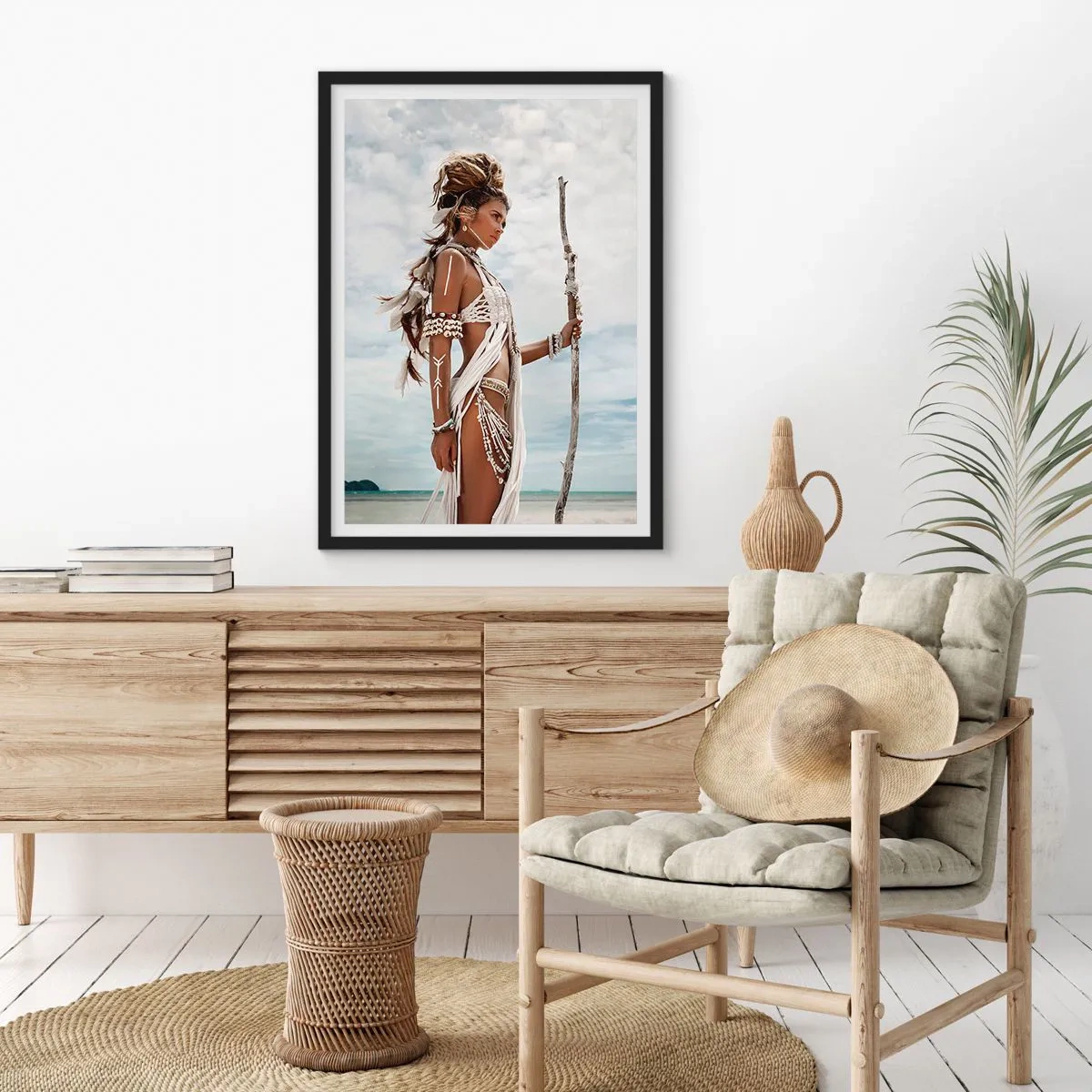 Poster in black frame - Stylized figure of a woman in a tropical setting - 50x70cm - Queen of the Tropics - Modern wall decoration for the living room and bedroom ARTTOR