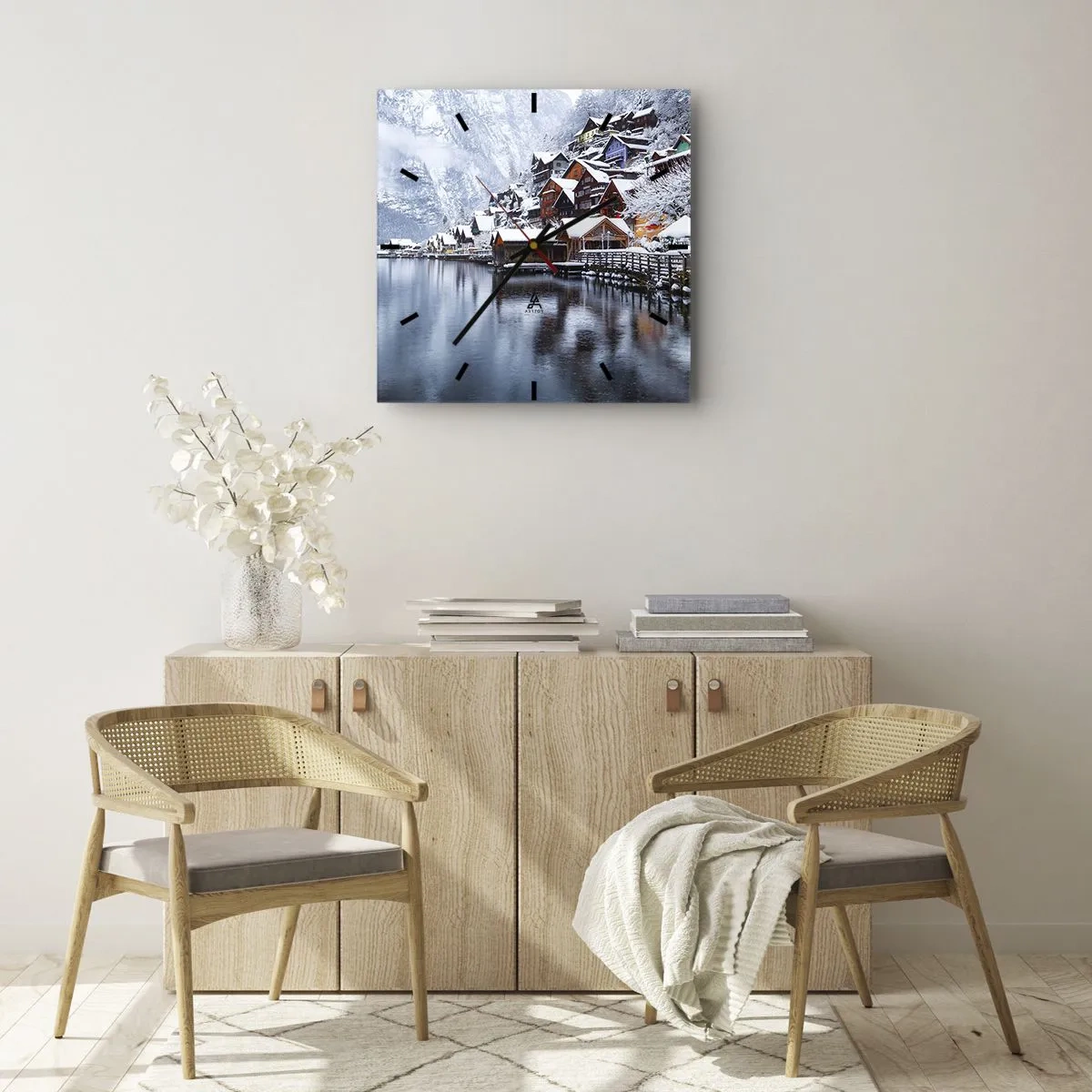 Wall clock - Clock on glass - In Winter Decoration - 30x30 cm