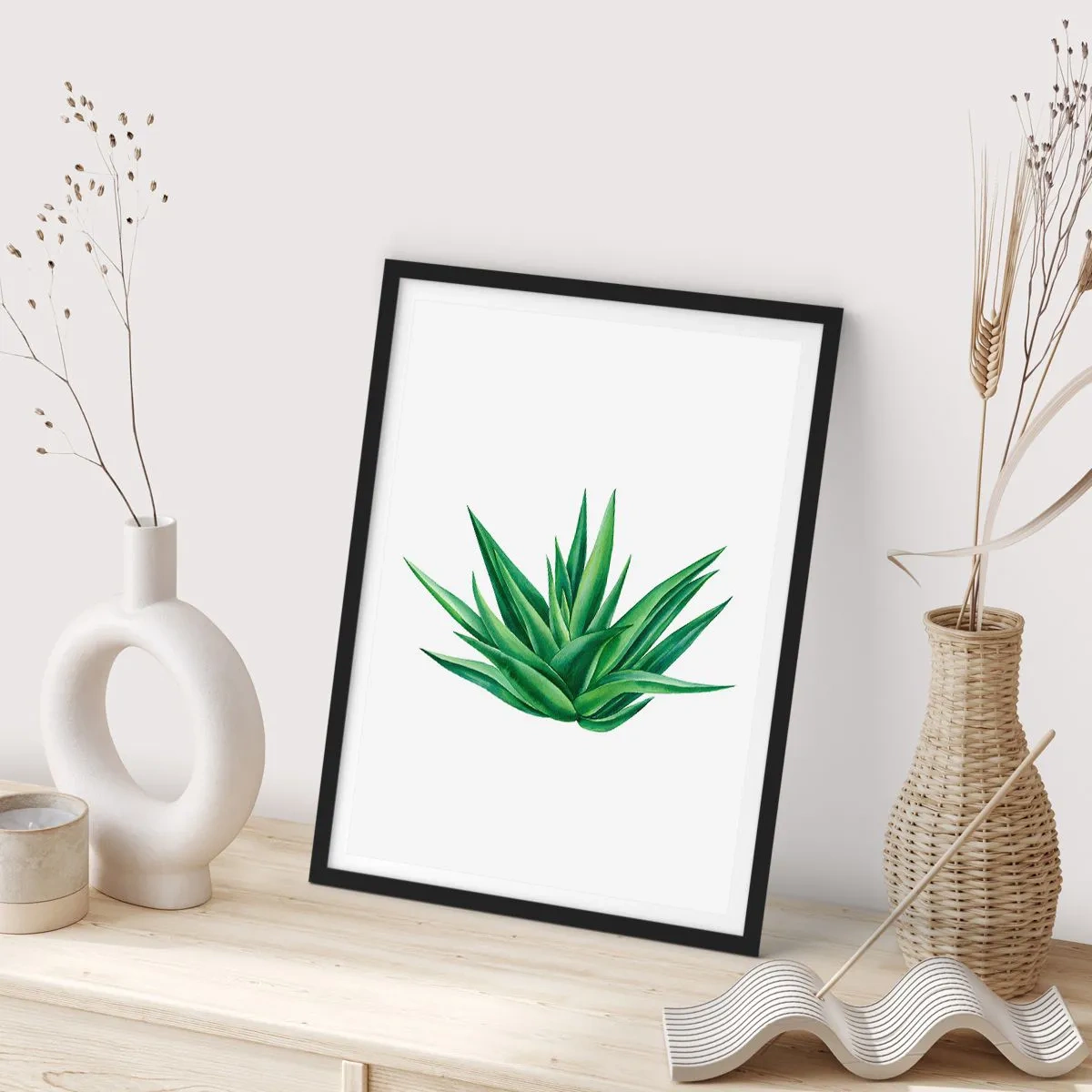 Poster in black frame - Minimalist illustration of a green plant - 50x70cm - Green - Power - Life - Modern wall decoration for the living room and bedroom ARTTOR