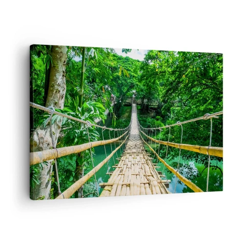 Canvas picture - A hanging bamboo bridge surrounded by greenery - 70x50cm - Small Bridge over the Green - Modern wall decoration for the living room and bedroom ARTTOR