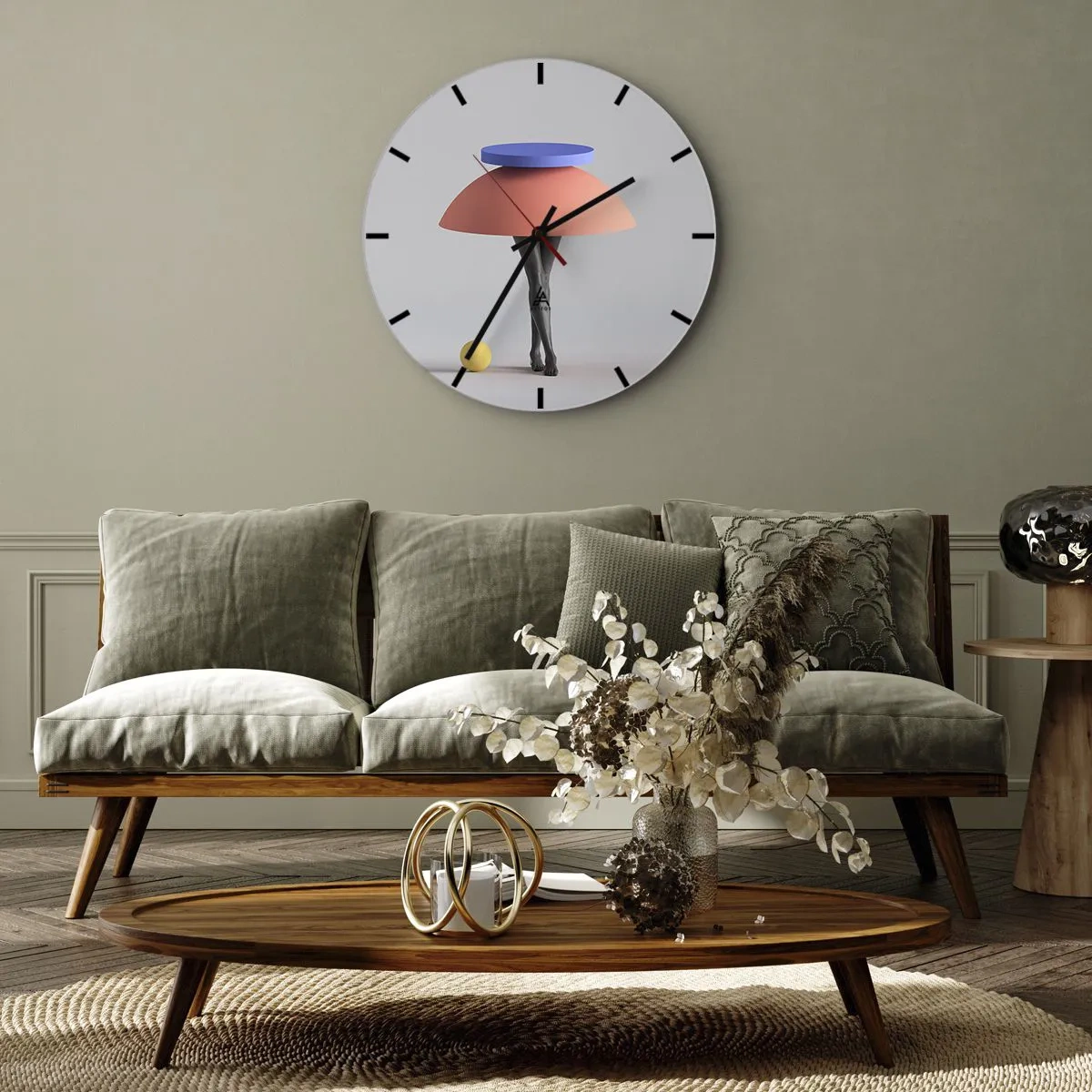 Wall clock - Clock on glass - Surrealistic Composition - 30x30 cm