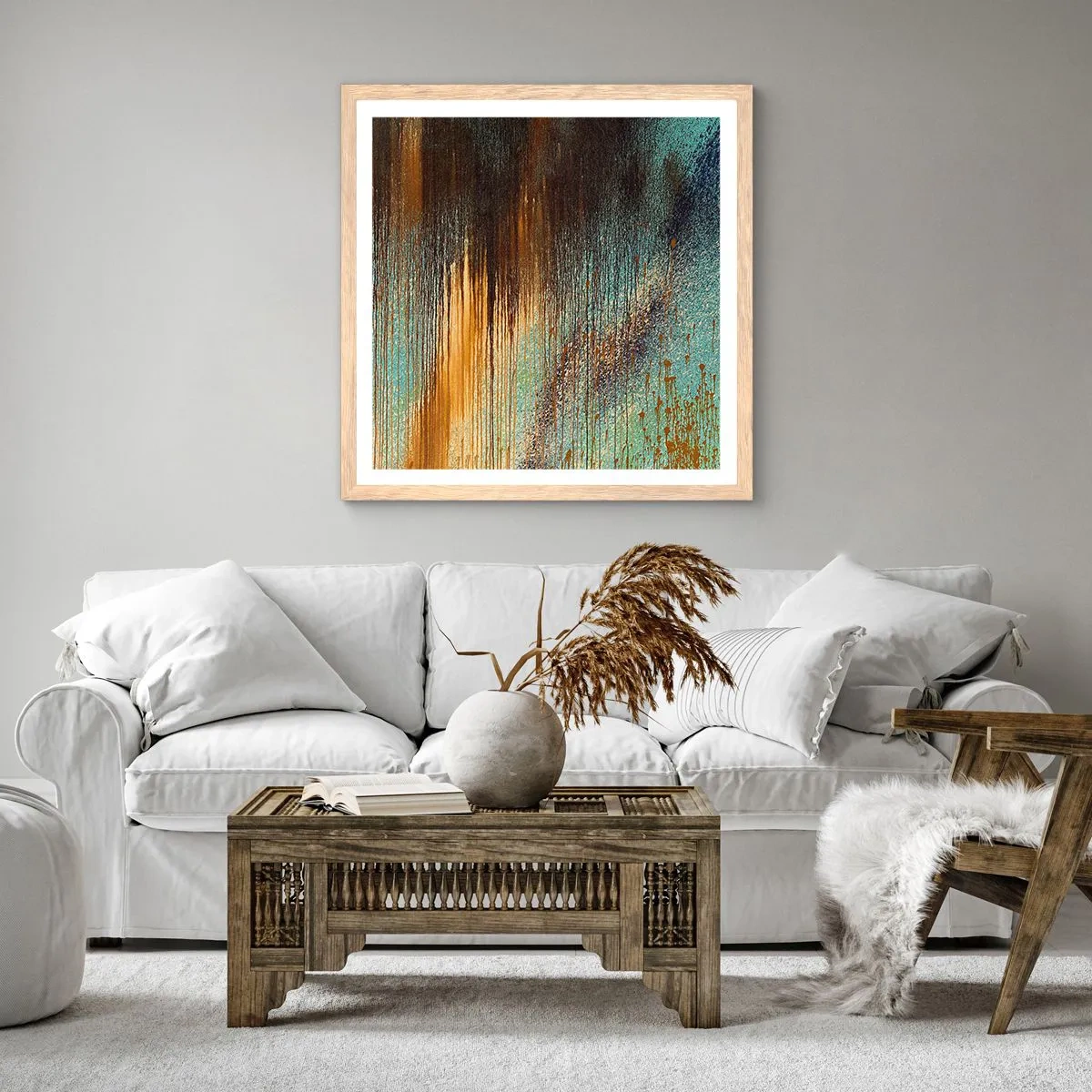 Poster in light oak frame - Non-accidental Colourful Composition - 60x60 cm