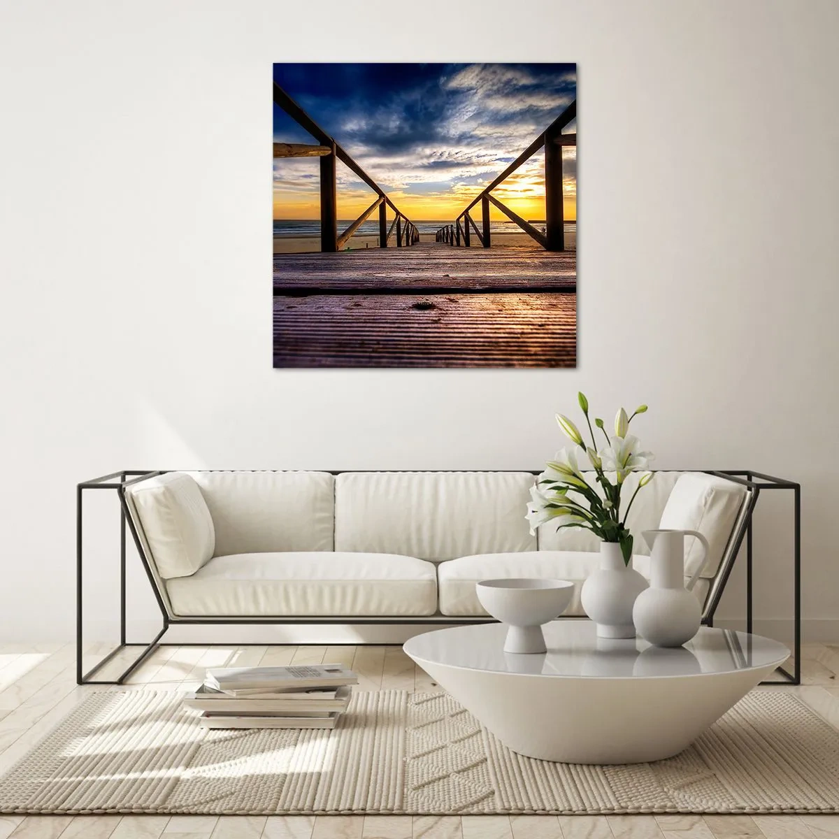 Glass picture - Straight to a Quiet Beach at Sunset - 40x40 cm