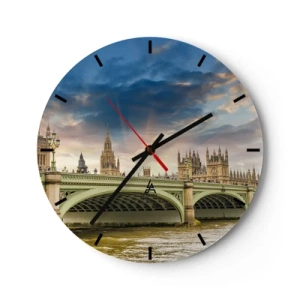 Wall clock - Clock on glass - Bridge over the Thames with a view of the Palace of Westminster - 30x30cm - Time Stood Still in the Imperium - Modern wall decoration for the living room, kitchen, and bedroom ARTTOR