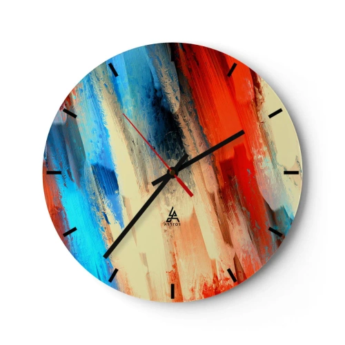 Wall clock - Clock on glass - Abstract brushstrokes in warm and cool tones - 30x30cm - Cascade of Colours - Modern wall decoration for the living room, kitchen, and bedroom ARTTOR