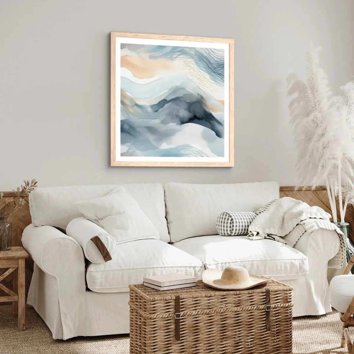Poster in light oak frame - Snowy and Foggy Abstract - 40x40 cm