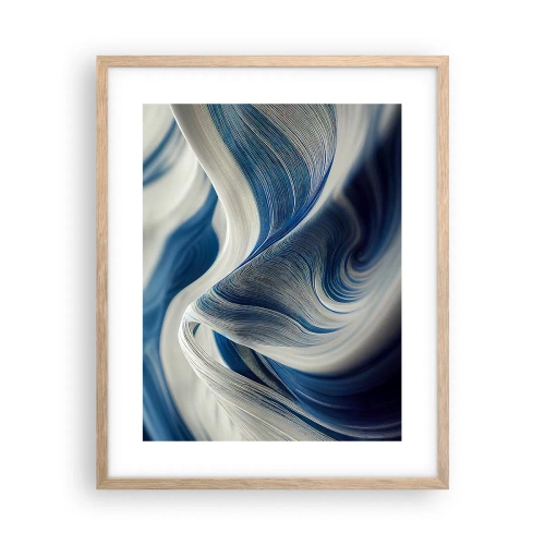 Poster in light oak frame - Fluidity of Blue and White - 40x50 cm