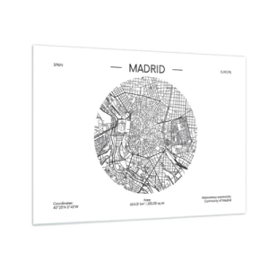 Glass picture - A black and white minimalist map of Madrid in a circular form. - 70x50cm - Anatomy of Madrid - Modern wall decoration for the living room and bedroom ARTTOR