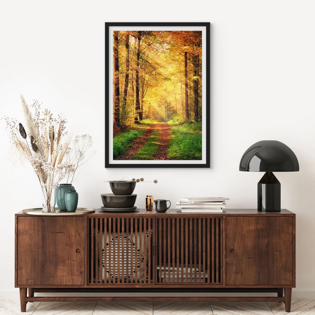 Poster in black frame - Forest Golden silence - 30x40 cm