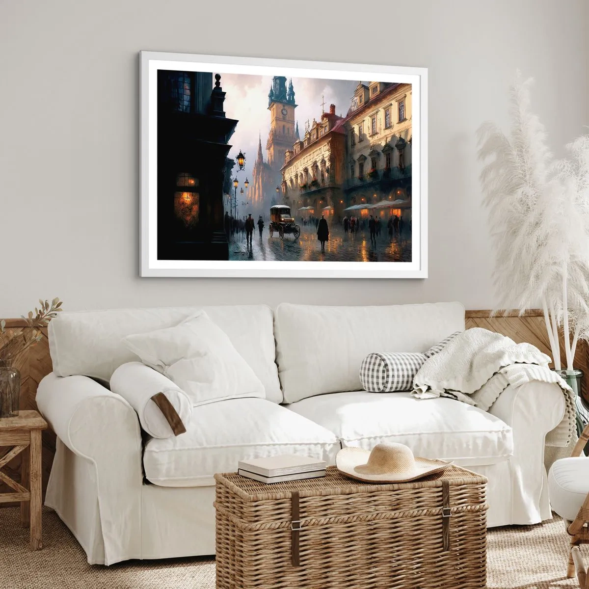 Poster in white frmae - Charm of Evening in Prague - 70x50 cm