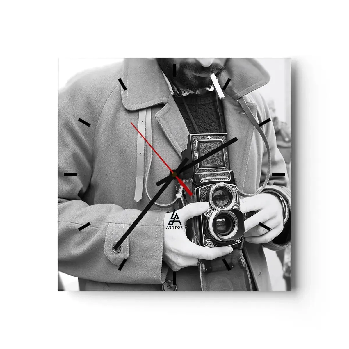 Wall clock - Clock on glass - In Retro Style - 40x40 cm