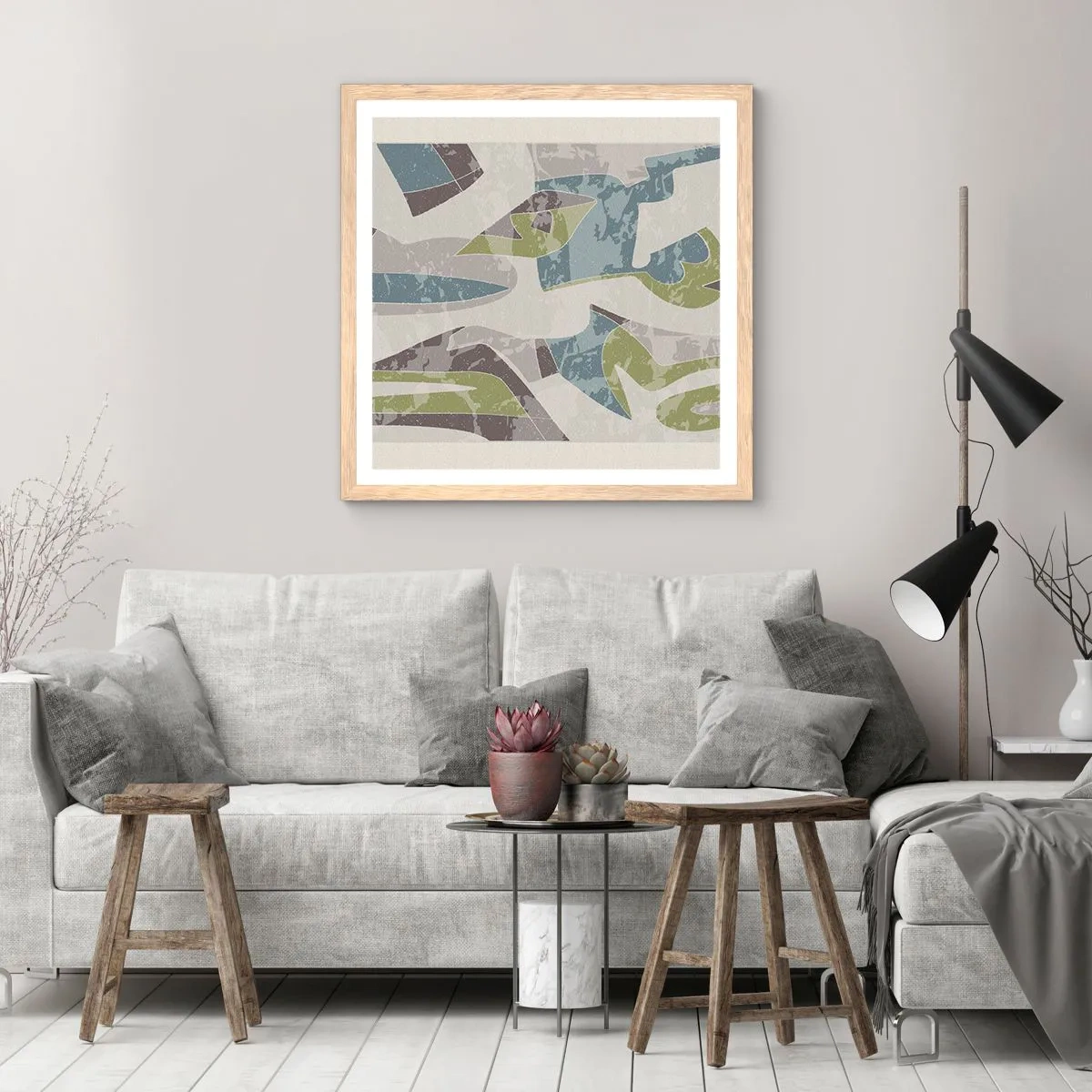 Poster in light oak frame - Composition with Window Pane - 50x50 cm