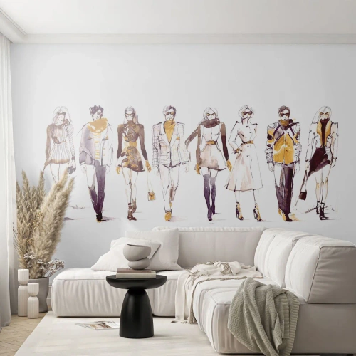Custom Self-Adhesive Wallpaper Deluxe Sticker - Natural Elegance on Catwalk - Woman, Model, Fashion