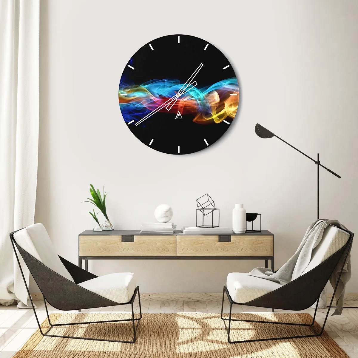Wall clock - Clock on glass - Rainbow Dance of Fogs - 40x40 cm