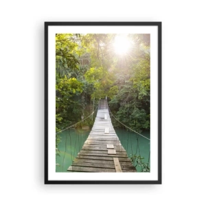 Poster in black frame - Wooden bridge in a tropical forest with sun rays - 50x70cm - Azure Water in Azure Forest - Modern wall decoration for the living room and bedroom ARTTOR