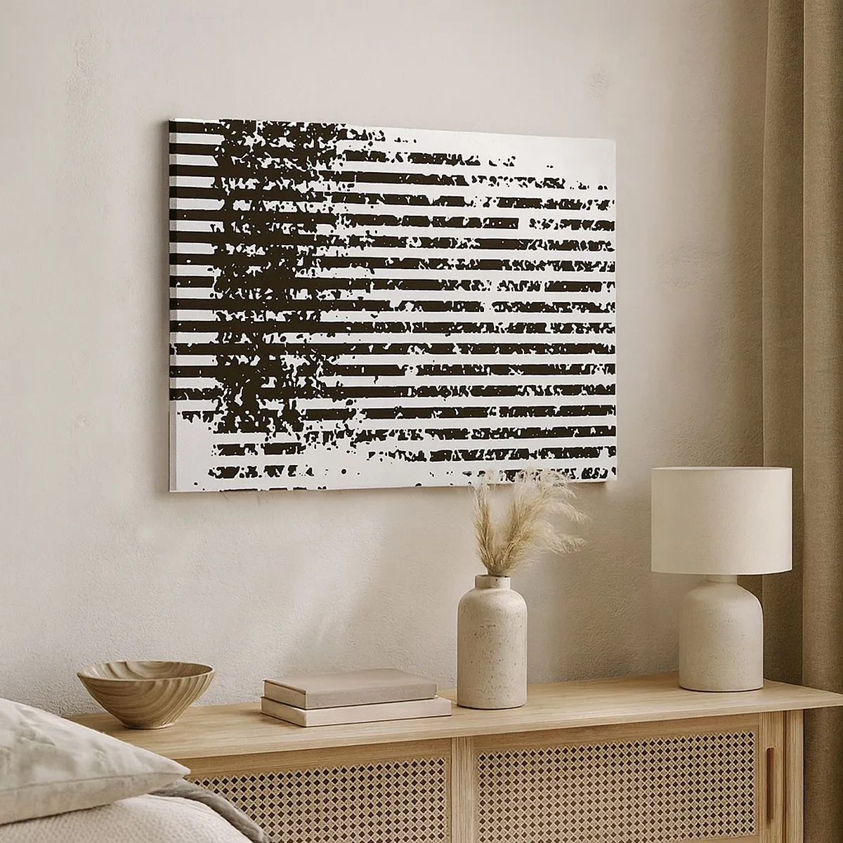 Canvas picture - Abstract lines with a distressed effect in black and white - 70x50cm - Rhythm and Noise - Modern wall decoration for the living room and bedroom ARTTOR