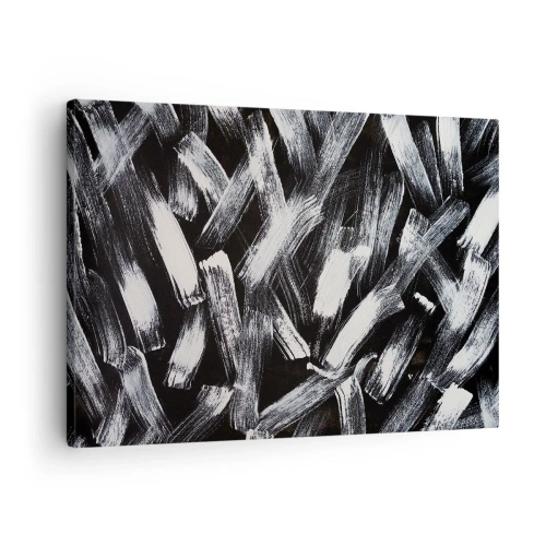 Canvas picture - Dynamic abstraction with white brushstrokes on a black background. - 70x50cm - Abstract in Industrial Spirit - Modern wall decoration for the living room and bedroom ARTTOR
