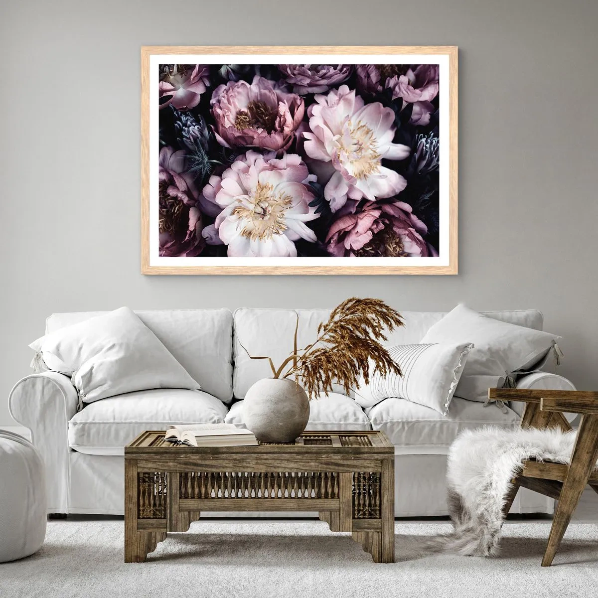 Poster in light oak frame - Old Style Bouquet - 100x70 cm
