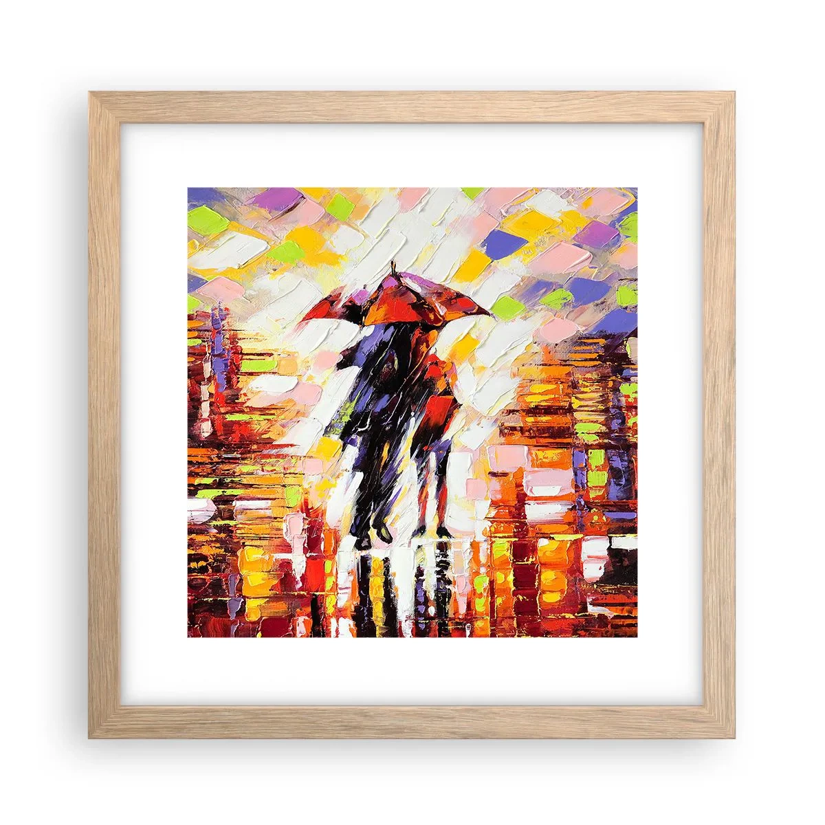 Poster in light oak frame - Together through Night and Rain - 30x30 cm