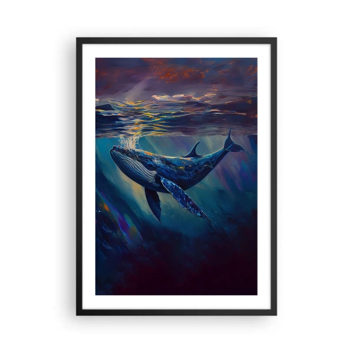 Poster in black frame - A moody image of a whale in underwater light - 50x70cm - Welcome to My World - Modern wall decoration for the living room and bedroom ARTTOR