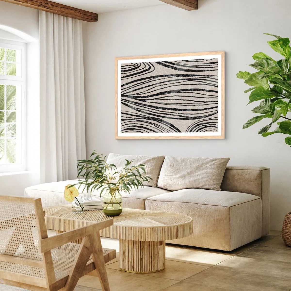 Poster in light oak frame - Spillover of Lines - 91x61 cm