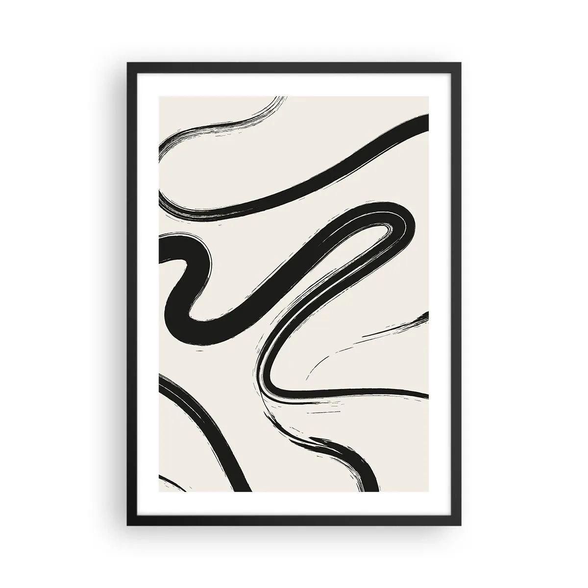 Poster in black frame - Abstract black lines on a light background - 50x70cm - Black and White Fancy - Modern wall decoration for the living room and bedroom ARTTOR