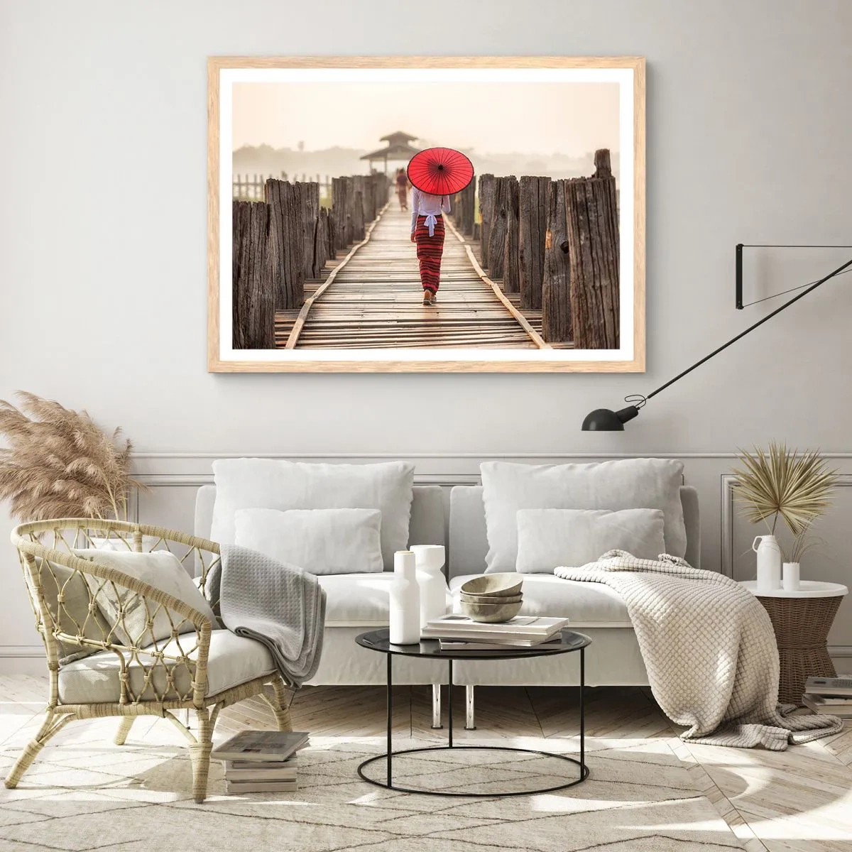 Poster in light oak frame - On an Old Bridge - 100x70 cm