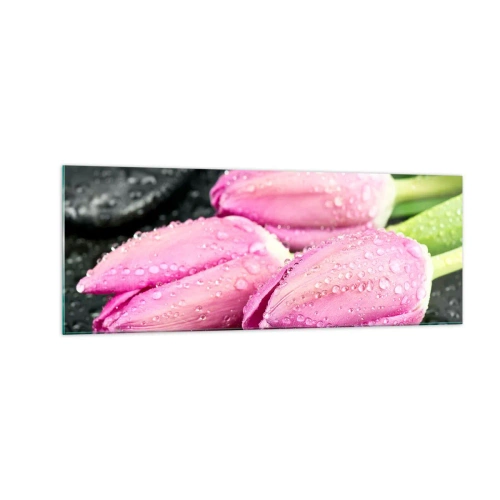 Glass picture - Three Lilacs on a Black Stone - 140x50 cm